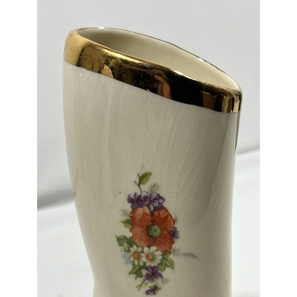 Vintage Ceramic Boot Vase Planter Hand Painted Cottagecore Farmhouse Garden